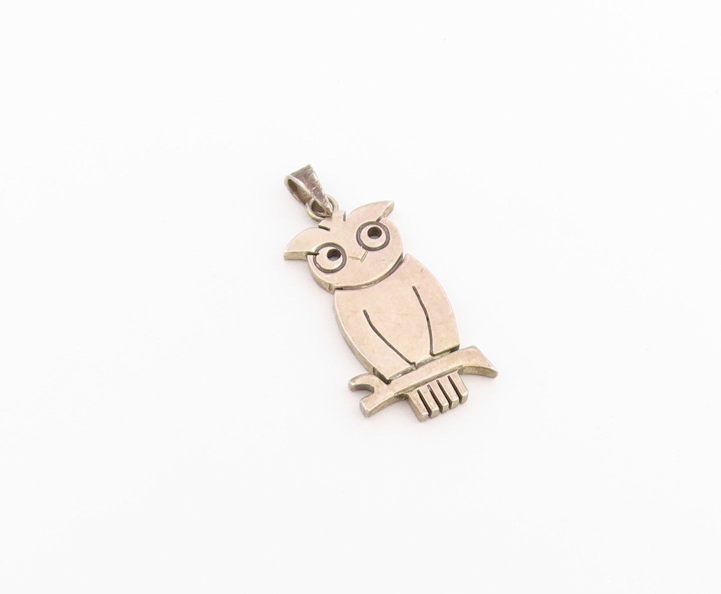 925 Sterling Silver Vintage Pendant MEXICO Textured Wise Owl Charm  PT26507