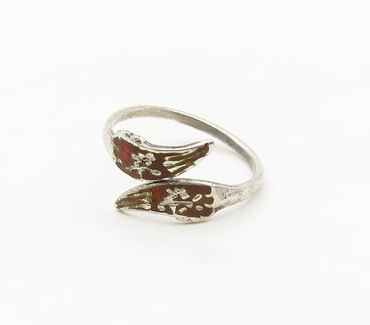 SIAM 925 Sterling Silver  Vintage Enamel Dancers Bypass Ring Sz 5  RG17011
