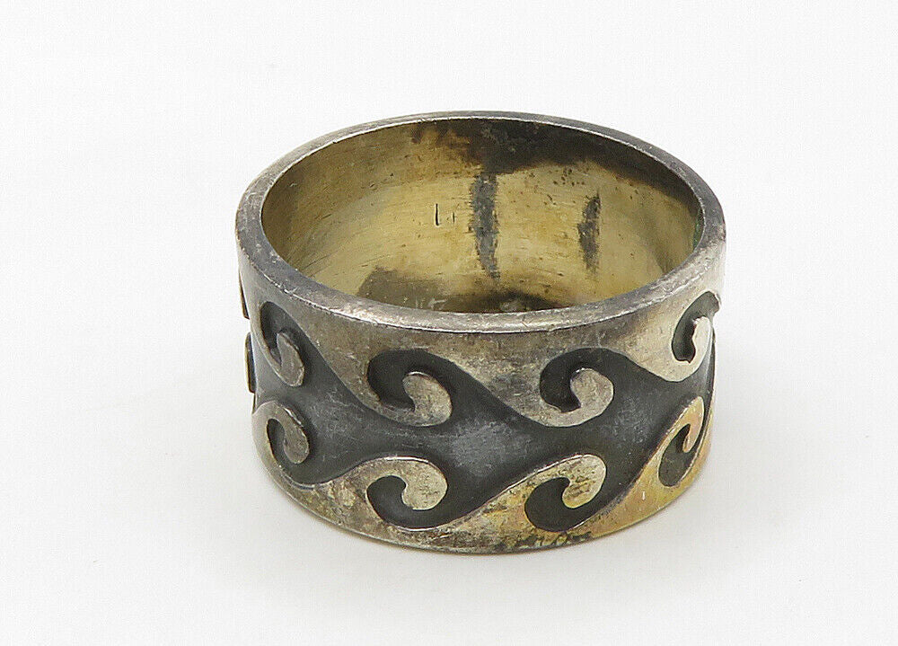925 Sterling Silver Vintage Shiny Three Tone Swirl Band Ring Sz 7 RG21492