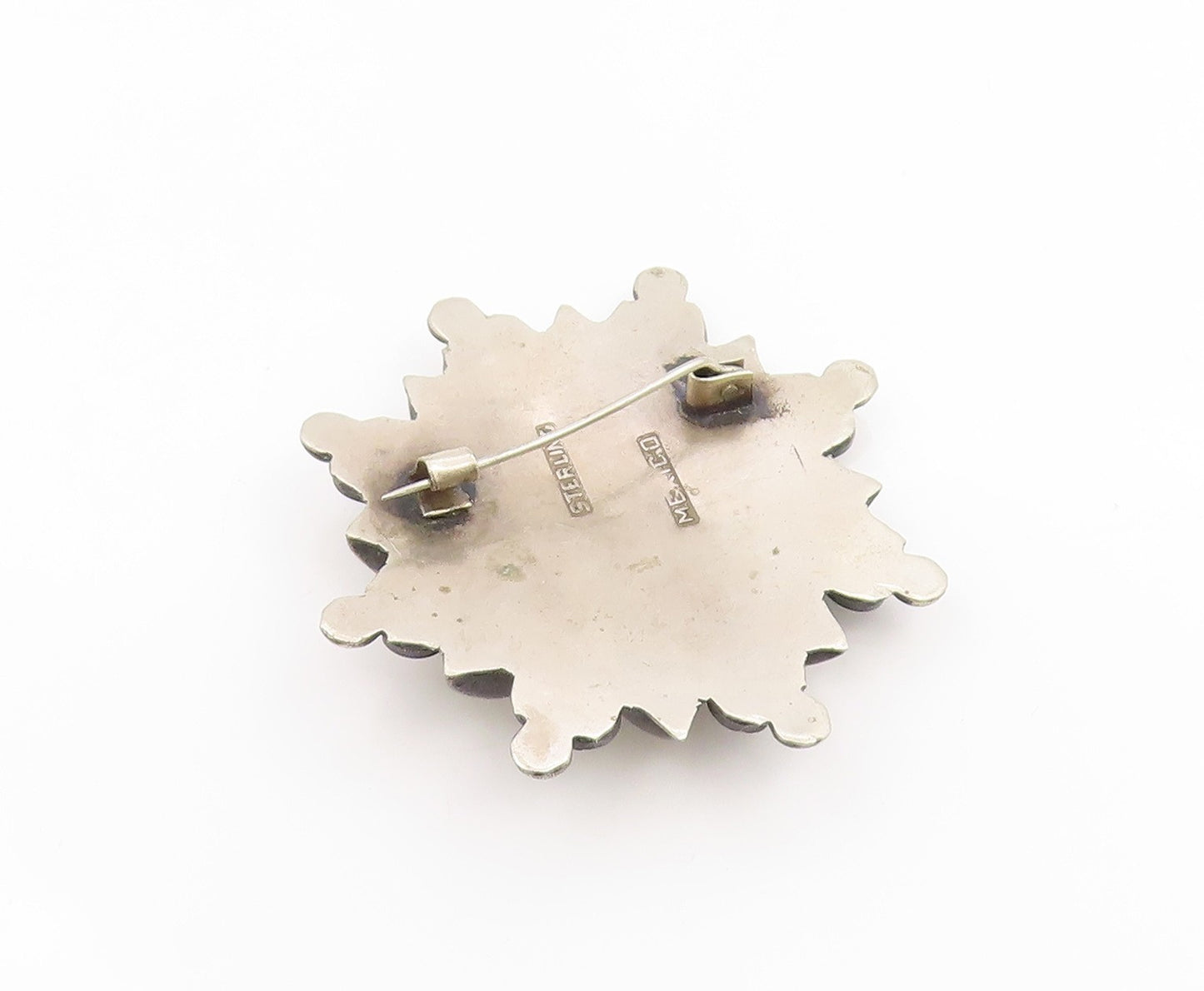 925 Sterling Silver Vintage Brooch Pin MEXICO Classic Floral Sunburst  BP12504