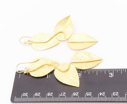 925 Sterling Silver Vintage Earrings Gold Plated Designer Drop Leaves  EG13322