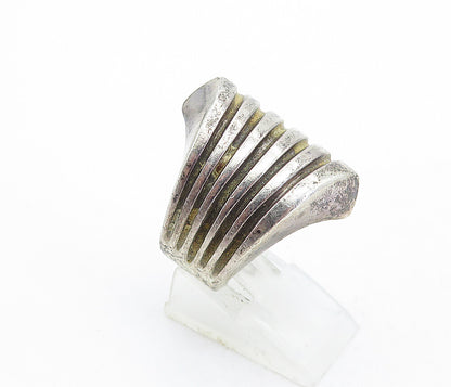 925 Sterling Silver  Vintage Dark Tone Fluted Design Band Ring Sz 7.5  RG5342