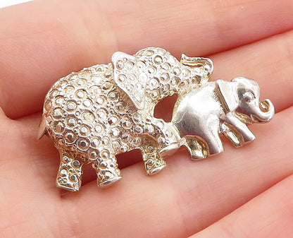 MEXICO 925 Sterling Silver  Vintage Mom & Baby Elephant Brooch Pin  BP1896