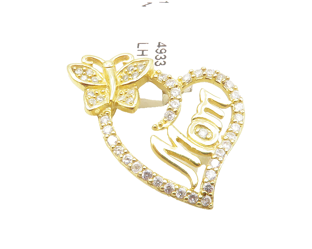 925 Sterling Silver  Rhinestone Gold Plated Mom Love Heart Pendant  PT9715