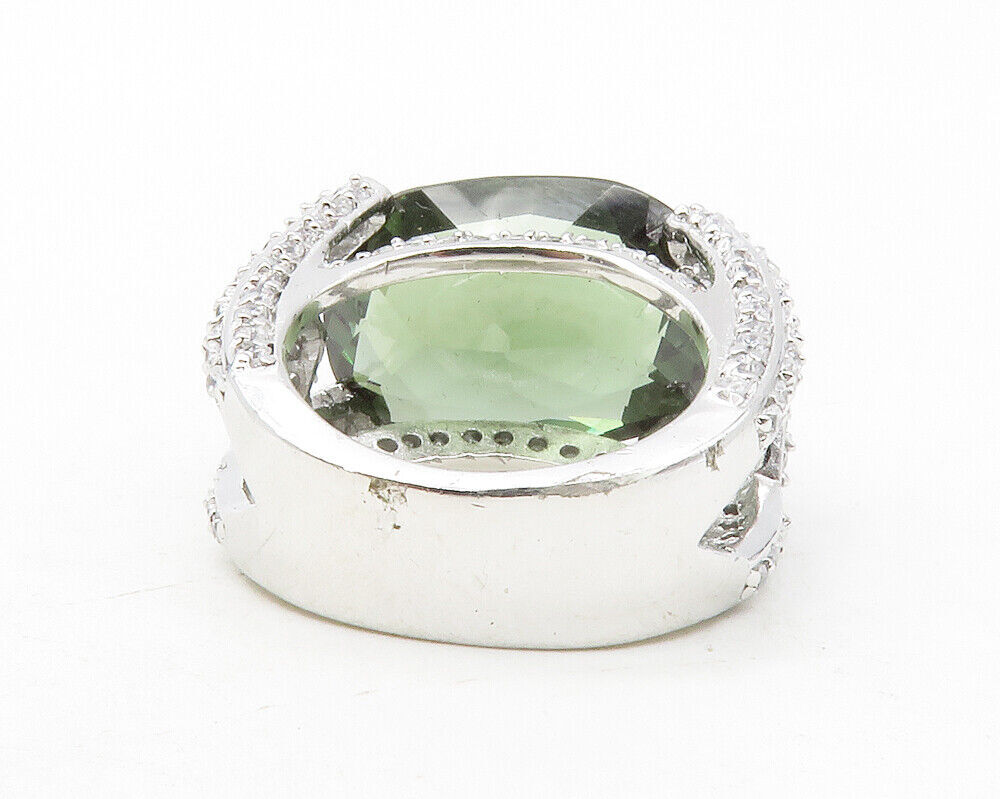 925 Sterling Silver  Peridot & White Topaz Shiny Cocktail Ring Sz 5  RG12709