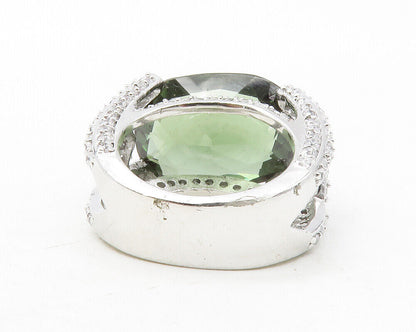 925 Sterling Silver  Peridot & White Topaz Shiny Cocktail Ring Sz 5  RG12709