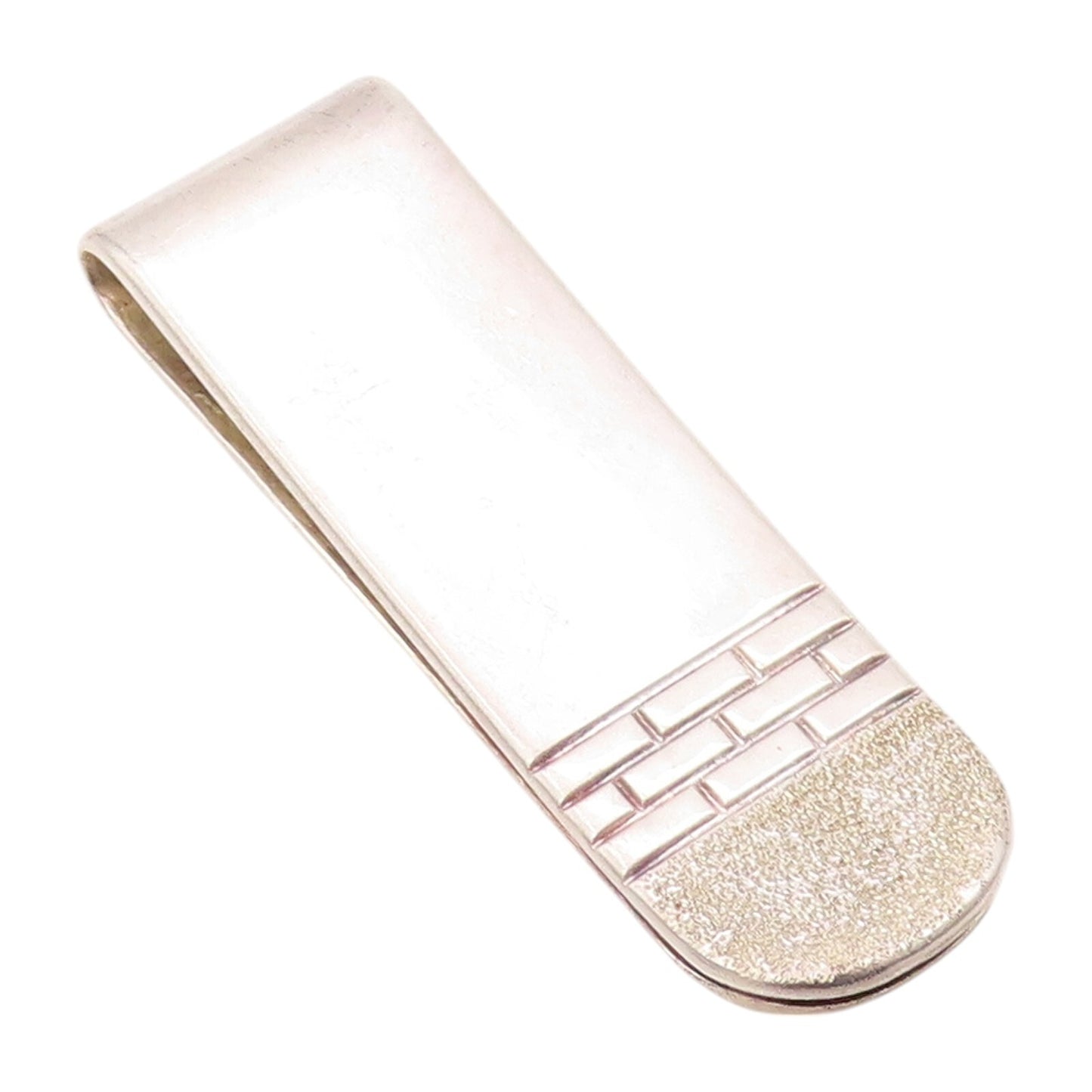 925 Sterling Silver Vintage Money Clip Solid Brick Wall Carved  TR3868