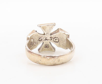 925 Sterling Silver Vintage Ring GLS Enameled Designer Cutout  Sz 9  RG31007