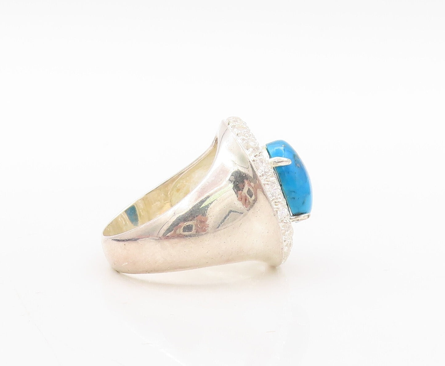 925 Sterling Silver Vintage Ring Cabochon Turquoise Halo Topaz  Sz 8  RG31020