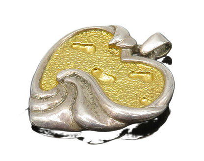 GORHAM 925 Silver  Vintage Two Tone Heart Footprints Quote Pendant  PT12833