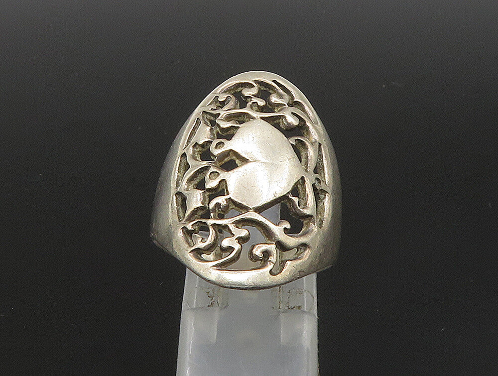 925 Silver  Vintage Intricate Heart & Floral Vine Band Ring Sz 9  RG23816