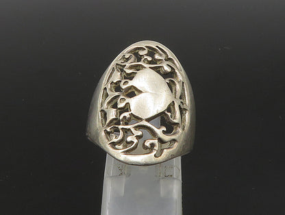 925 Silver  Vintage Intricate Heart & Floral Vine Band Ring Sz 9  RG23816