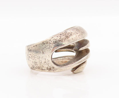925 Sterling Silver Vintage Ring Designer Cutout Spikes Bypass  Sz 8  RG28214