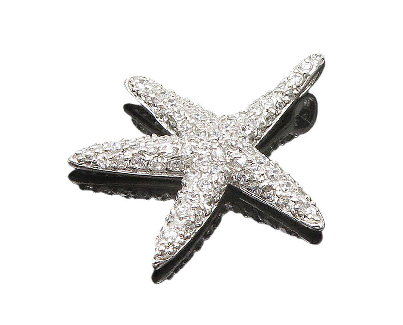 925 Silver  Vintage Shiny Cubic Zirconia Encrusted Starfish Pendant  PT15393