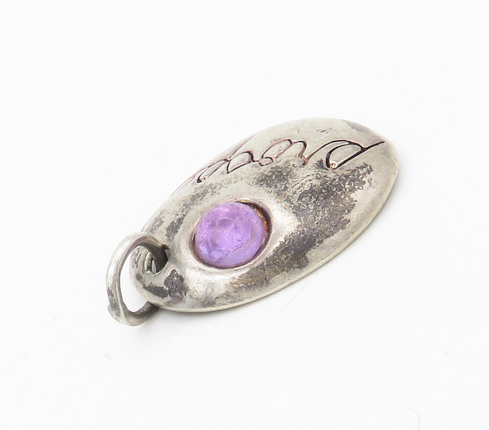SHUBE 925 Sterling Silver  Vintage Amethyst Prosper Etched Pendant  PT13037