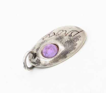 SHUBE 925 Sterling Silver  Vintage Amethyst Prosper Etched Pendant  PT13037
