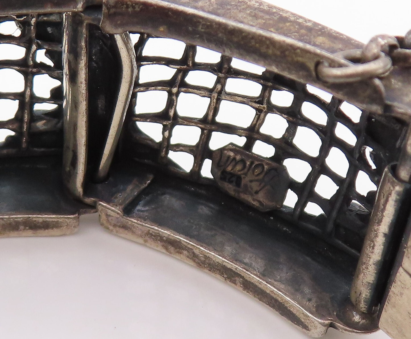 925 Sterling Silver Vintage Bracelet AMIR PORAN Net Cutout Turquoise  BT10831