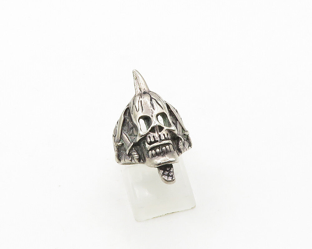 925 Sterling Silver  Vintage Dark Tone Skull Head Band Ring Sz 5  RG19796