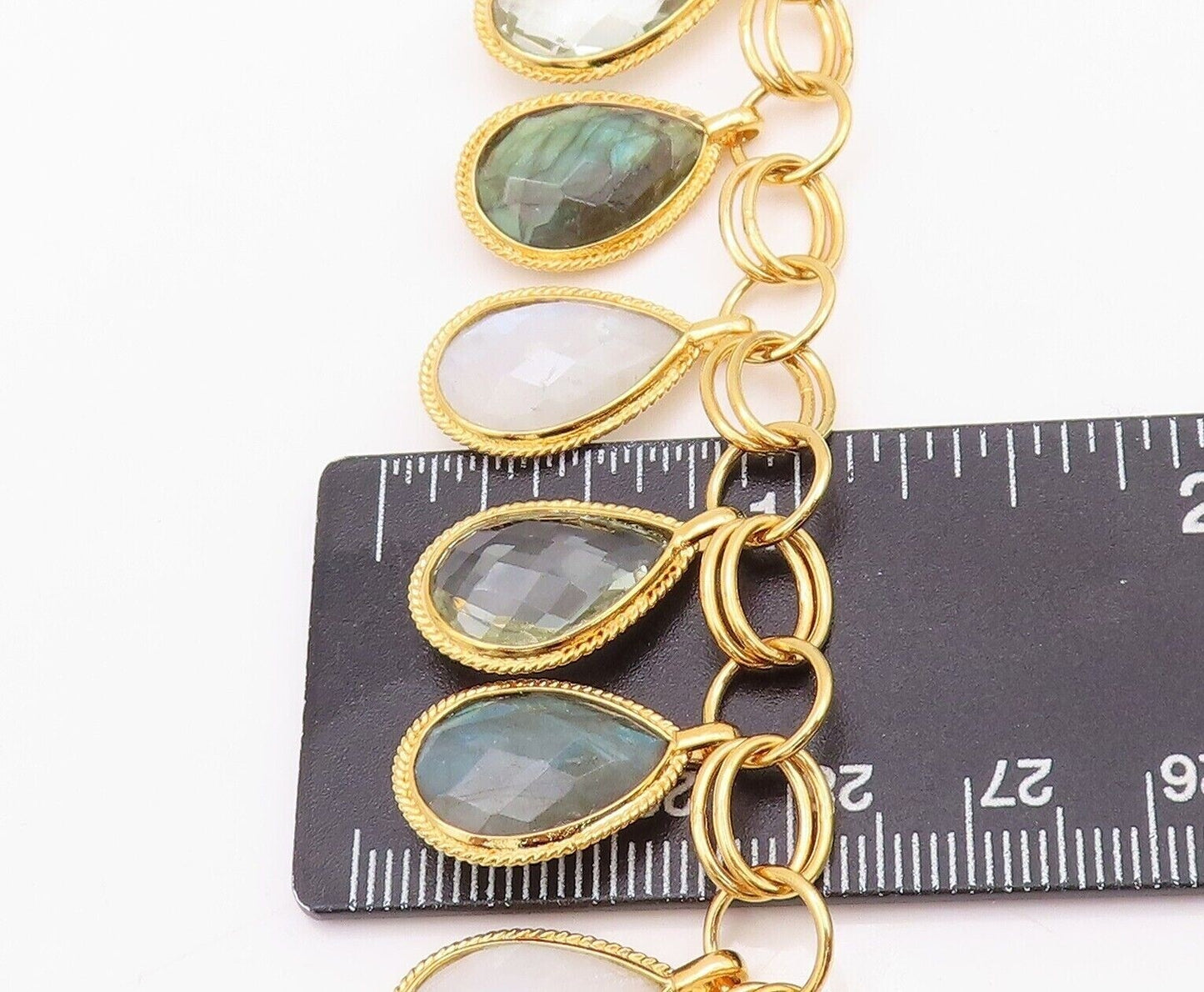 925 Sterling Silver Vintage Bracelet Gold Plated Dangling Gemstones  BT10777