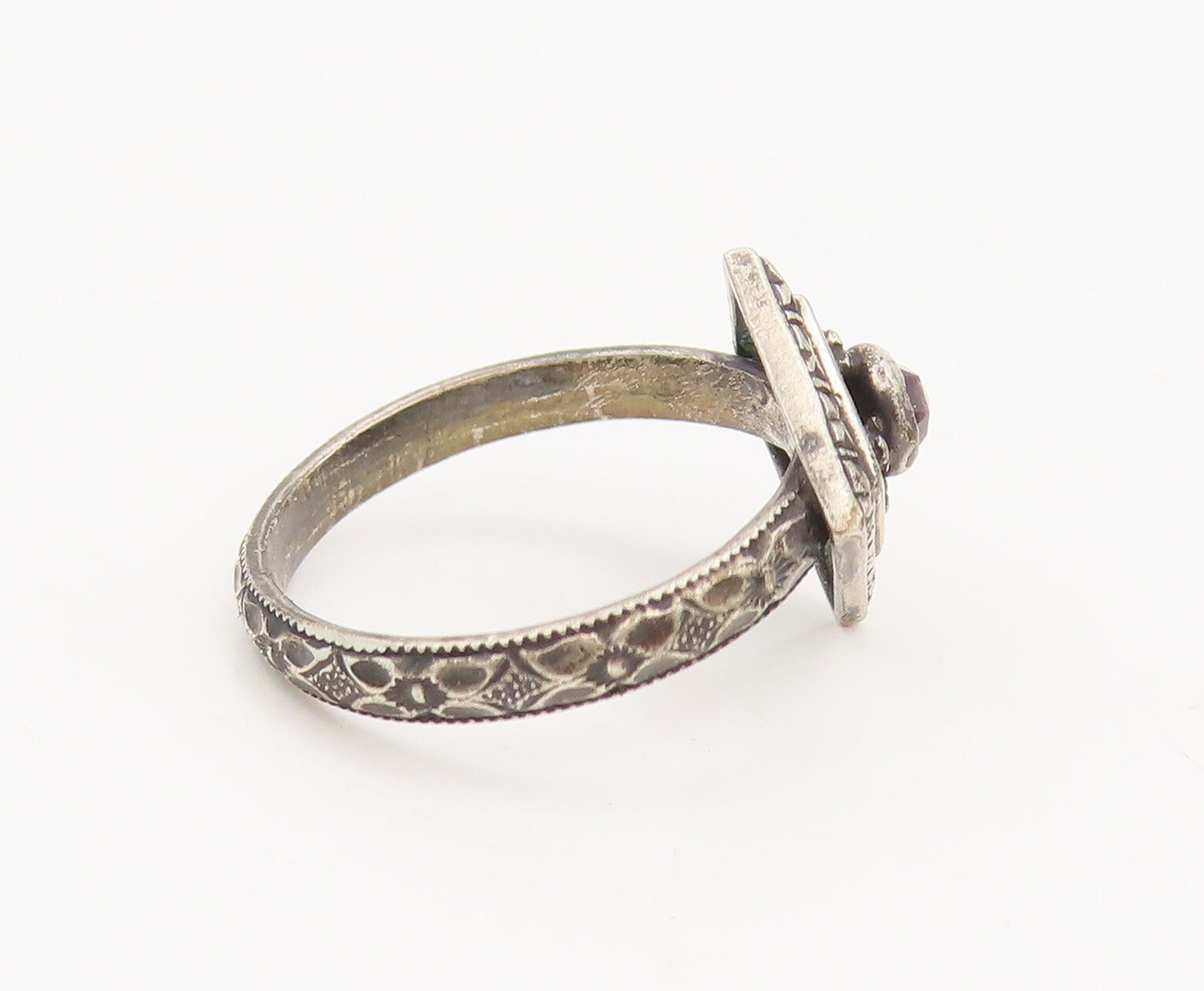 925 Silver Vintage Purple Topaz Etched Square Delicate Ring Sz 6.75 RG26811