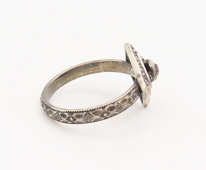 925 Silver Vintage Purple Topaz Etched Square Delicate Ring Sz 6.75 RG26811