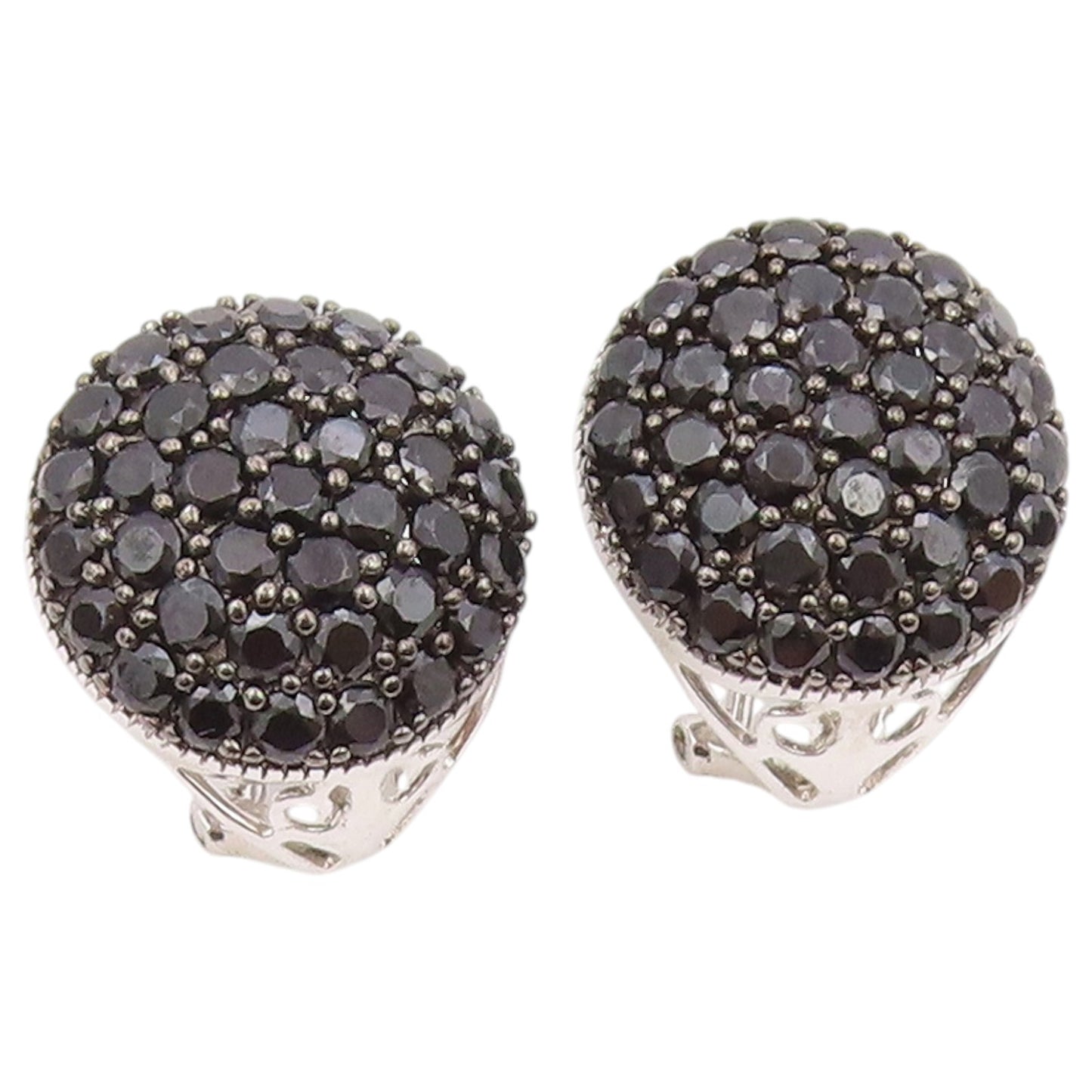 925 Sterling Silver Vintage Earrings Classic Black Spinel Cluster Dome  EG14444
