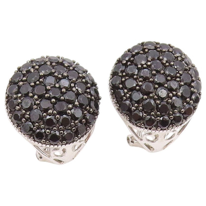 925 Sterling Silver Vintage Earrings Classic Black Spinel Cluster Dome  EG14444