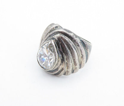 925 Sterling Silver  Vintage Cubic Zirconia Cocktail Ring Sz 5.5  RG7257