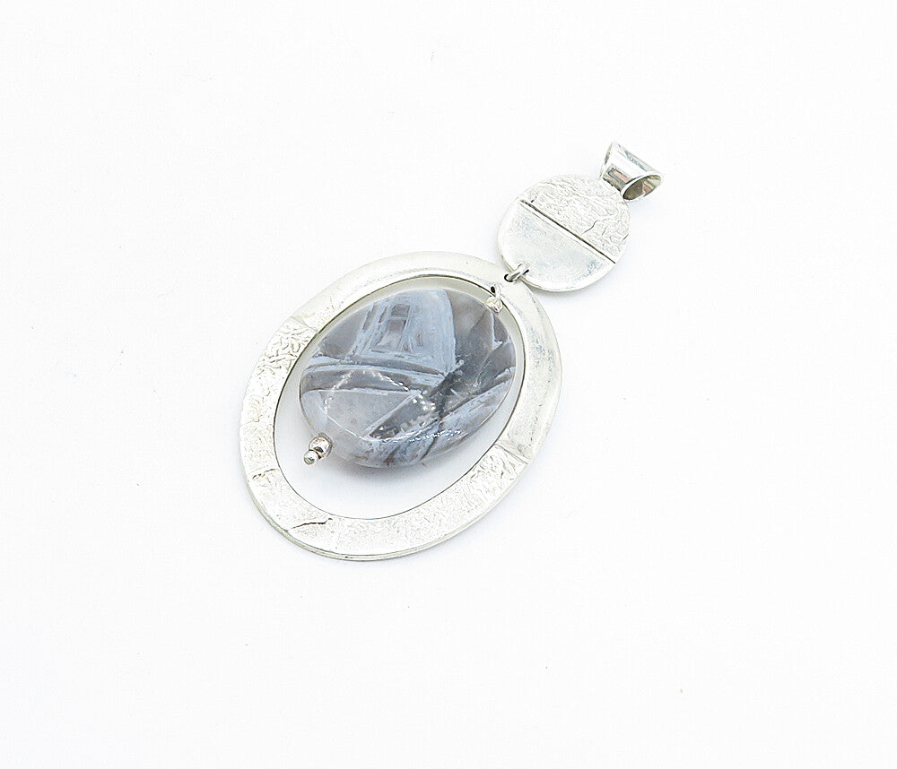 DDD MEXICO 925 Sterling Silver  Vintage Agate Shiny Textured Pendant  PT5372