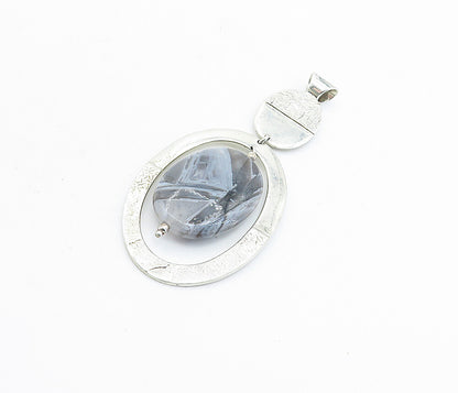 DDD MEXICO 925 Sterling Silver  Vintage Agate Shiny Textured Pendant  PT5372