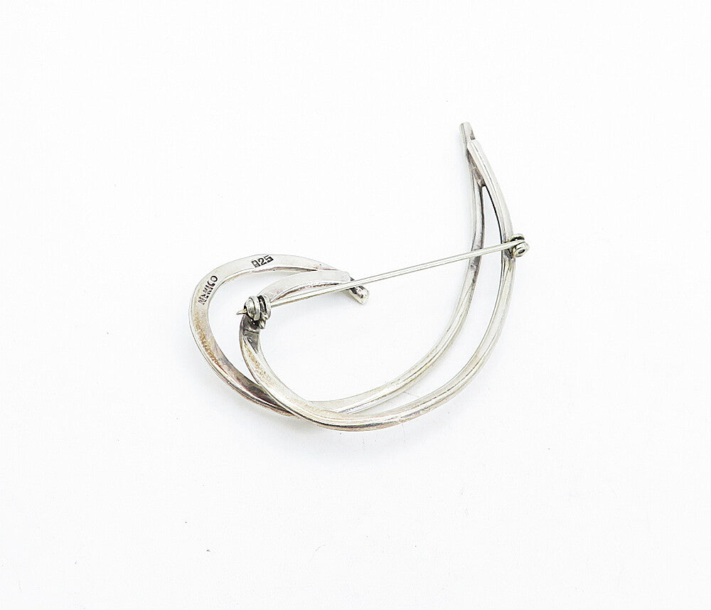 MEXICO 925 Sterling Silver Vintage Shiny Smooth Swirl Brooch Pin BP1557