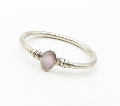 KABANA 925 Silver  Vintage Shiny Pink Mother Of Pearl Bangle Bracelet  BT6594