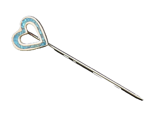 SOUTHWESTERN 925 Silver Vintage Crushed Turquoise Love Heart Lapel Pin TR3467