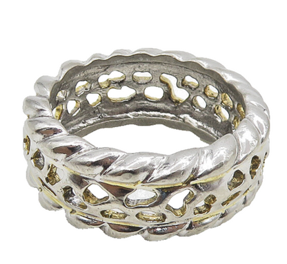 925 Sterling Silver  Vintage Shiny Cutout Twist Trim Band Ring Sz 5  RG18284