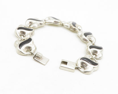 MEXICO 925 Sterling Silver Vintage Black Onyx Shiny Chain Bracelet BT5130