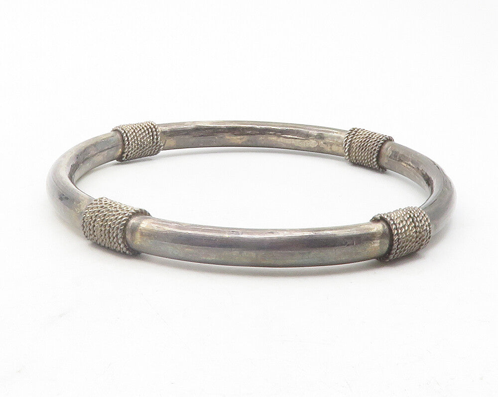 925 Sterling Silver  Vintage Dark Tone Rope Wrapped Bangle Bracelet  BT4708
