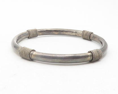 925 Sterling Silver  Vintage Dark Tone Rope Wrapped Bangle Bracelet  BT4708