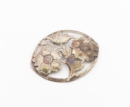 925 Sterling Silver  Vintage Antique Dark Tone Flowers Brooch Pin  BP3937