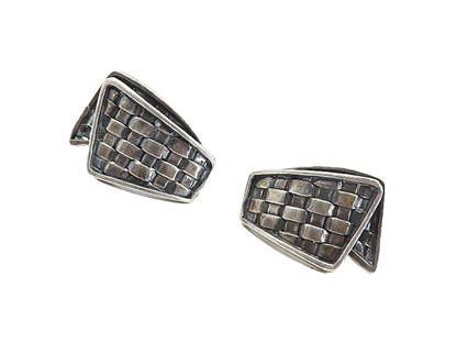925 Sterling Silver  Vintage Modernist Basket Weave Drop Earrings  EG4047