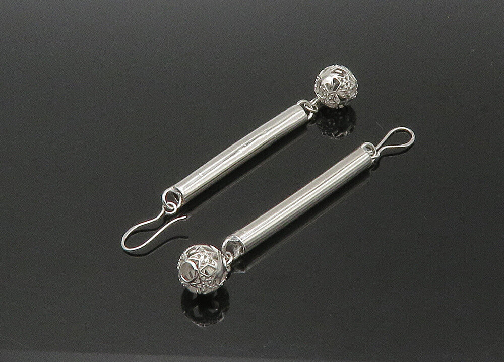 925 Sterling Silver  Vintage Shiny Star Sphere Tube Dangle Earrings  EG11038