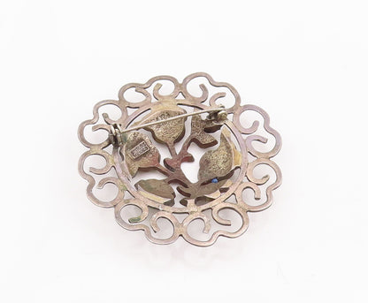 925 Sterling Silver Vintage Brooch Pin MEXICO Antique Turquoise Flower  BP10954