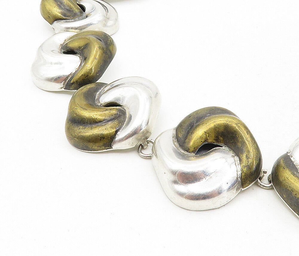 MEXICO 925 Sterling Silver  Vintage Two Tone Swirl Link Chain Necklace  NE1664