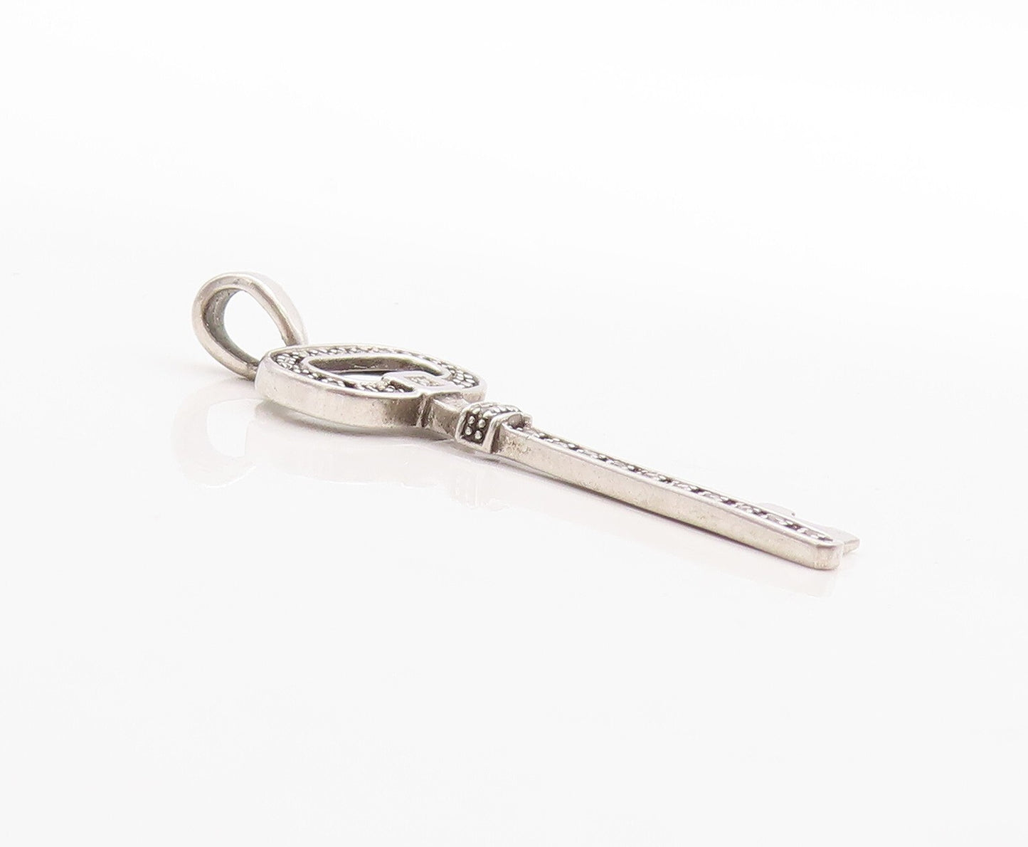925 Sterling Silver Vintage Pendant Solid Cutout Diamonds Inlay Key  PT23704