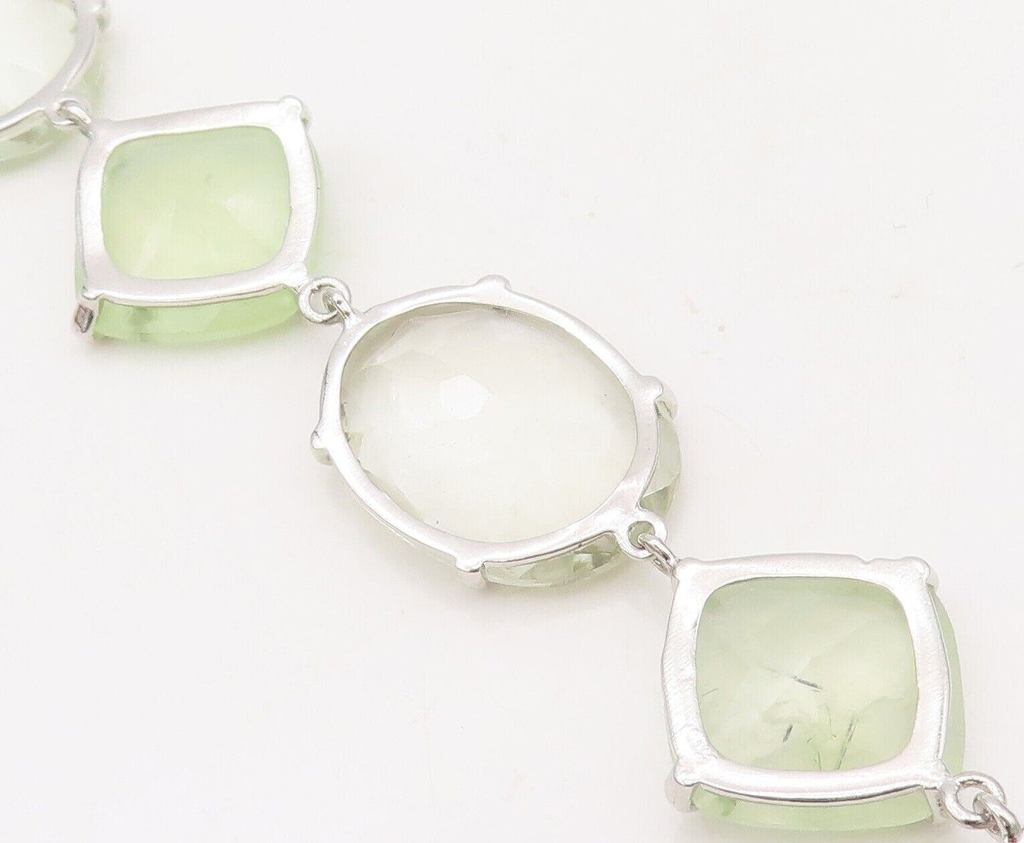 925 Sterling Silver Vintage Bracelet Square & Oval Cut Linked Quartz  BT10712