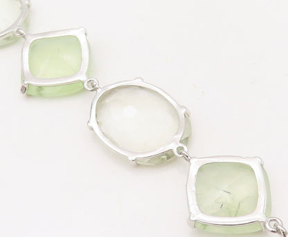 925 Sterling Silver Vintage Bracelet Square & Oval Cut Linked Quartz  BT10712