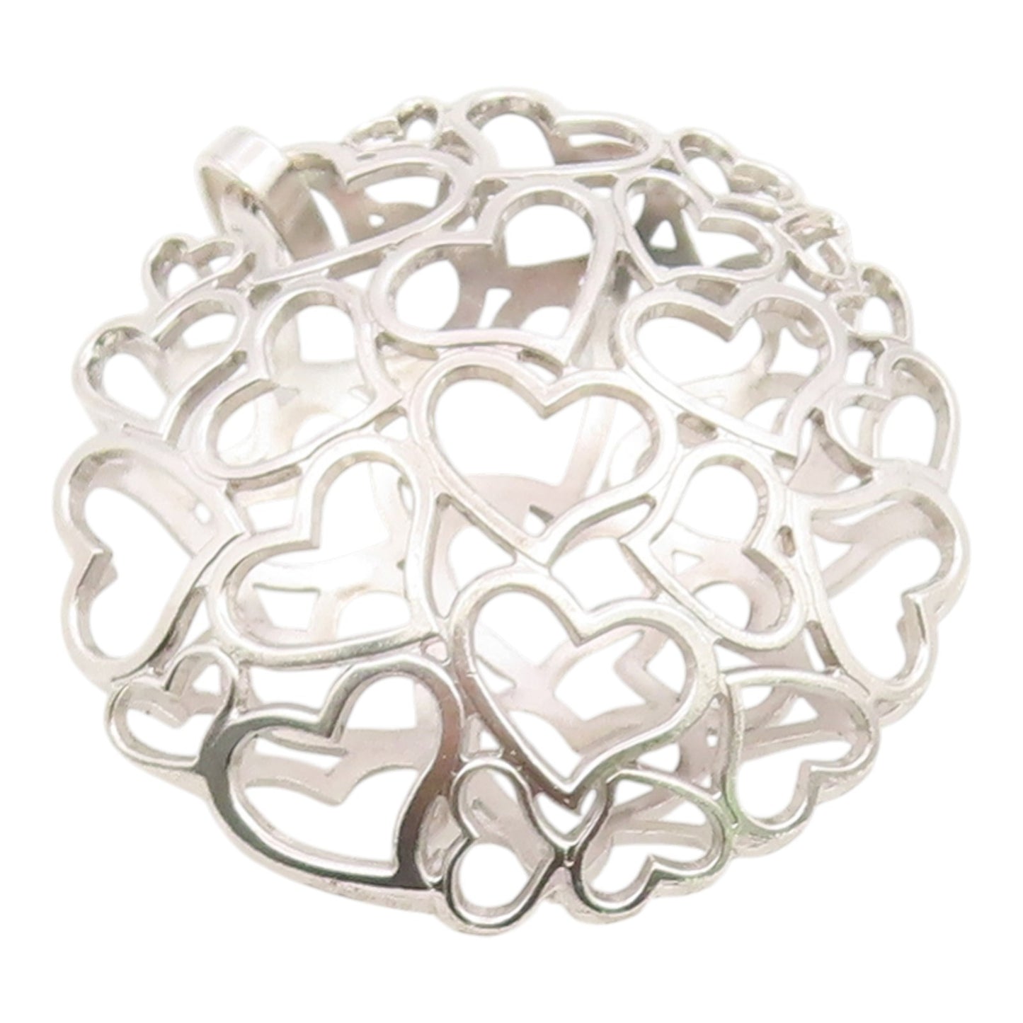 925 Sterling Silver Vintage Pendant Modernist Love Hearts Outline Orb  PT26172