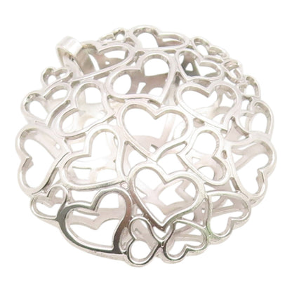 925 Sterling Silver Vintage Pendant Modernist Love Hearts Outline Orb  PT26172
