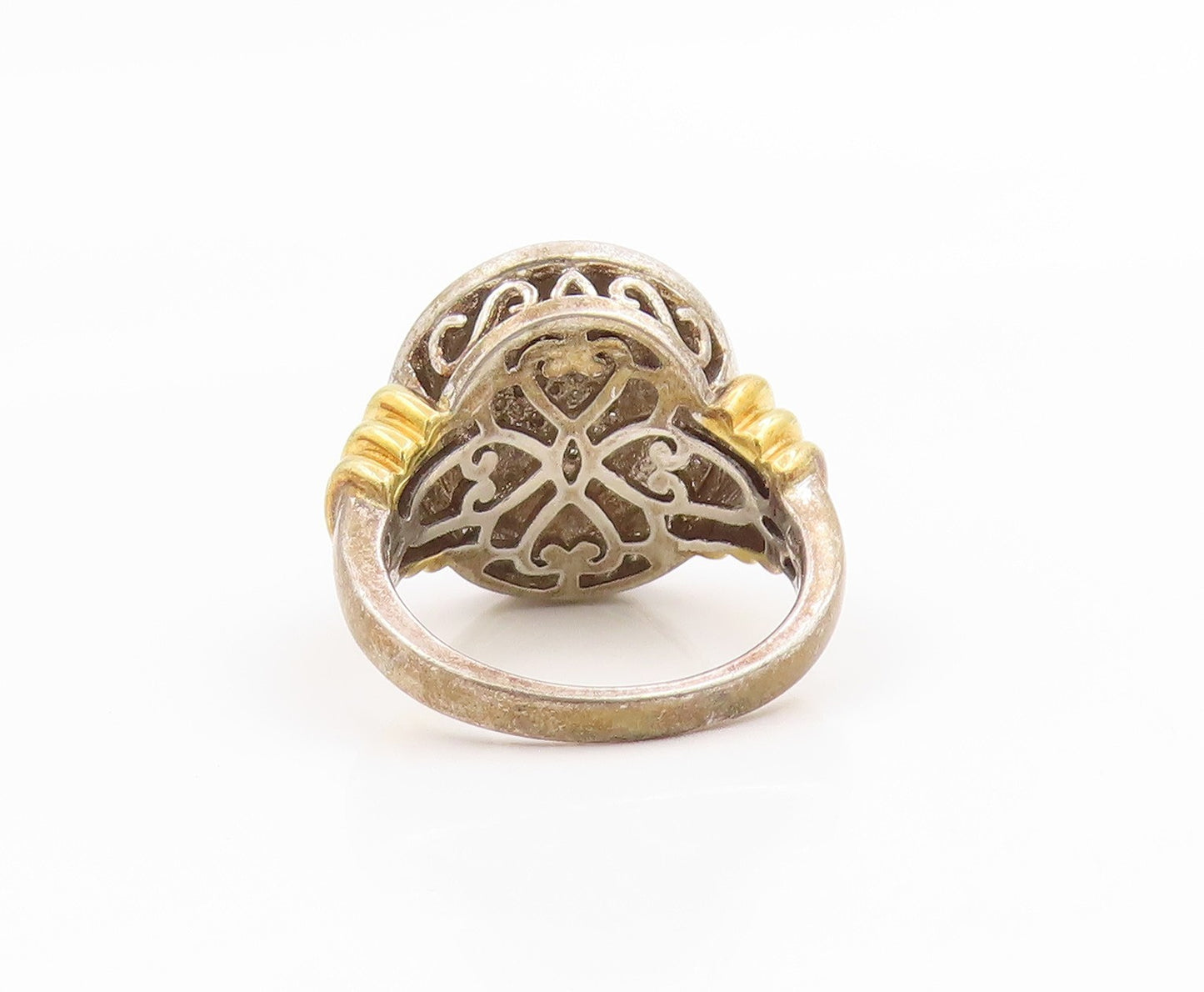 925 Sterling Silver Vintage Ring Two Tone Genuine Diamonds Band  Sz 5  RG36056