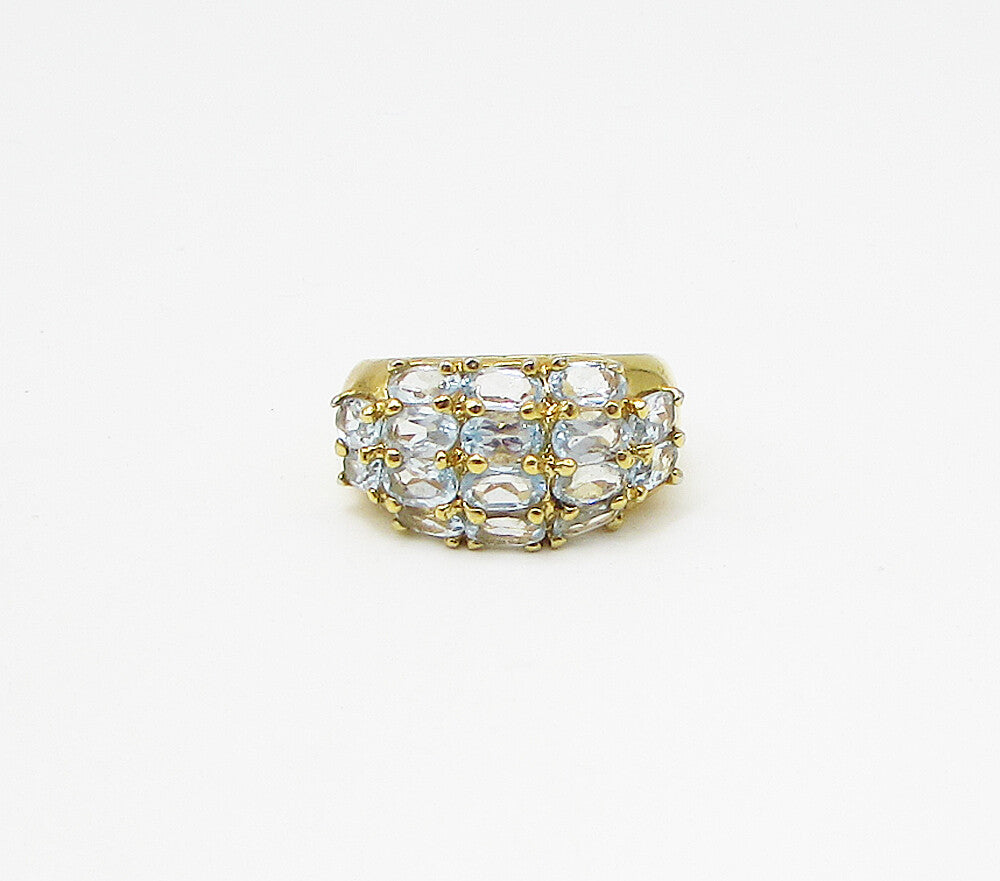 Gold Over 925 Silver  Oval Cut Faceted Aquamarine Band Ring Sz 7.5  RG3474