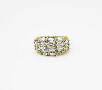 Gold Over 925 Silver  Oval Cut Faceted Aquamarine Band Ring Sz 7.5  RG3474